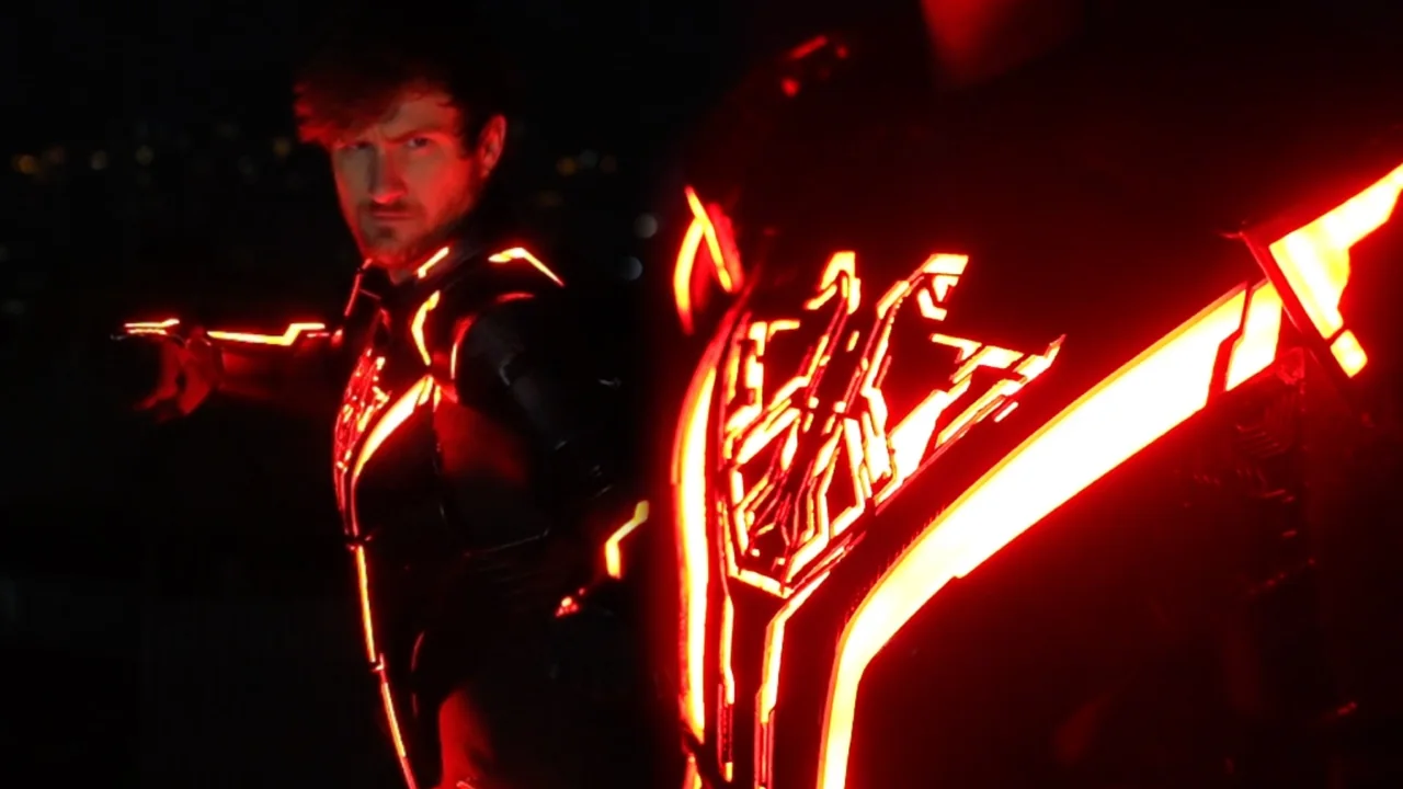 Illuminated Tron Ares wearable suit and identity disc