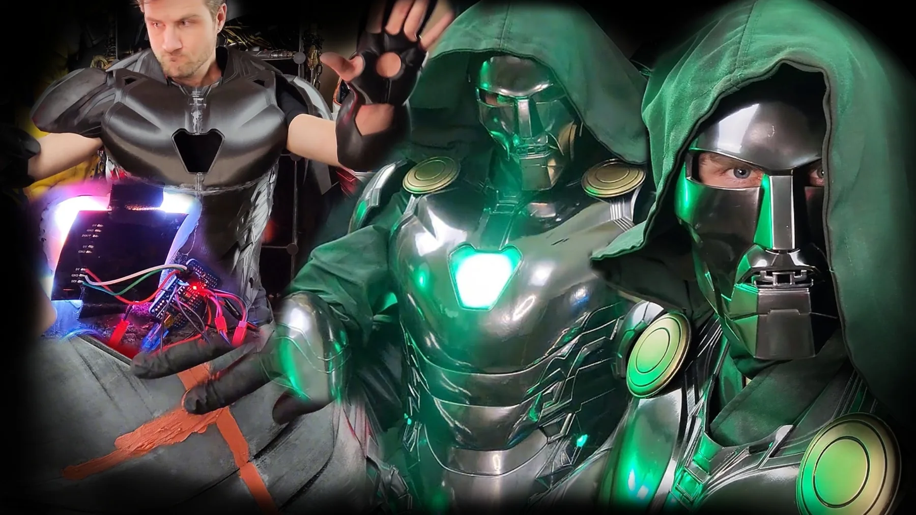Gino DePolo wearing his illuminated Doom and Iron-inspired armor build