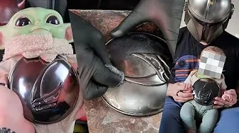 Graphite chrome finish on Mandalorian helmet
